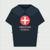 Creative Signal Graphic Tee in charcoal with original coral plus-sign design