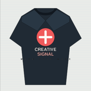Creative Signal Graphic Tee in charcoal with original coral plus-sign design