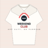 Weekend Club Graphic Tee in warm white with original coral and navy design